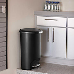 50L semi-round plastic pedal bin - black - lifestyle in kitchen image