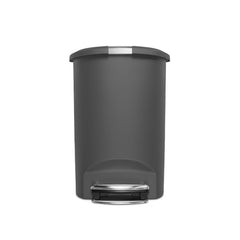 50L semi-round plastic pedal bin - grey - front view image