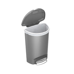 50L semi-round plastic pedal bin - grey - open lid image