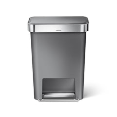 45L plastic rectangular pedal bin with liner pocket - grey - front view image