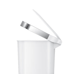 40L slim plastic pedal bin with liner rim - white - side view liner rim up image