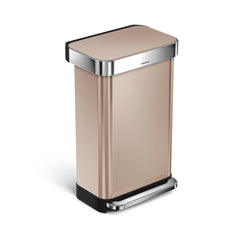 45L rectangular pedal bin with liner pocket - rose gold finish - main image