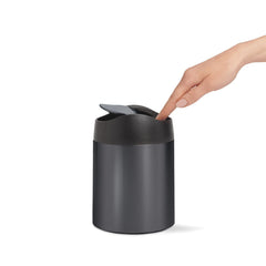 mini bin - black stainless steel w/ black trim - lifestyle hand image