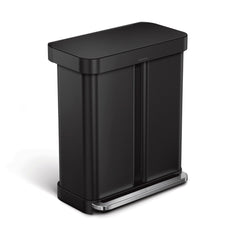 58 litre, rectangular dual compartment pedal bin with liner pocket